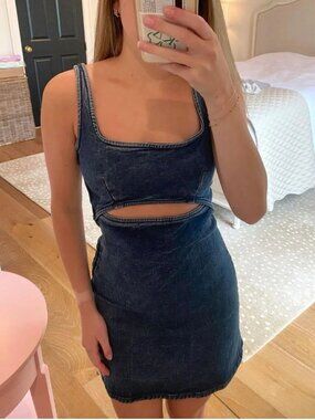 Zara Denim Cut Out Mini Dress NWT Blue Size Small
